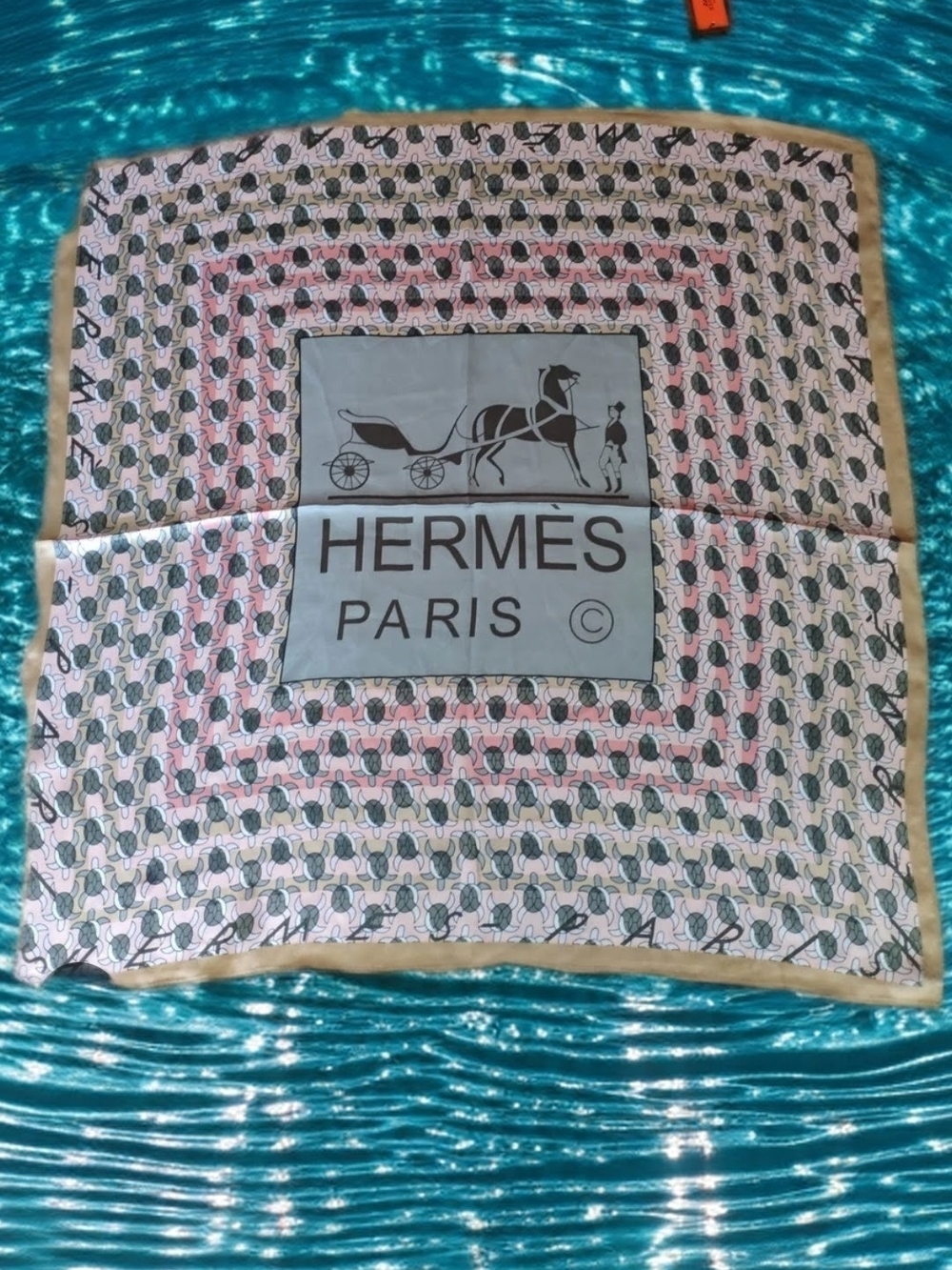 Hermes Pink & Gray Sea Turtle Silk Scarf